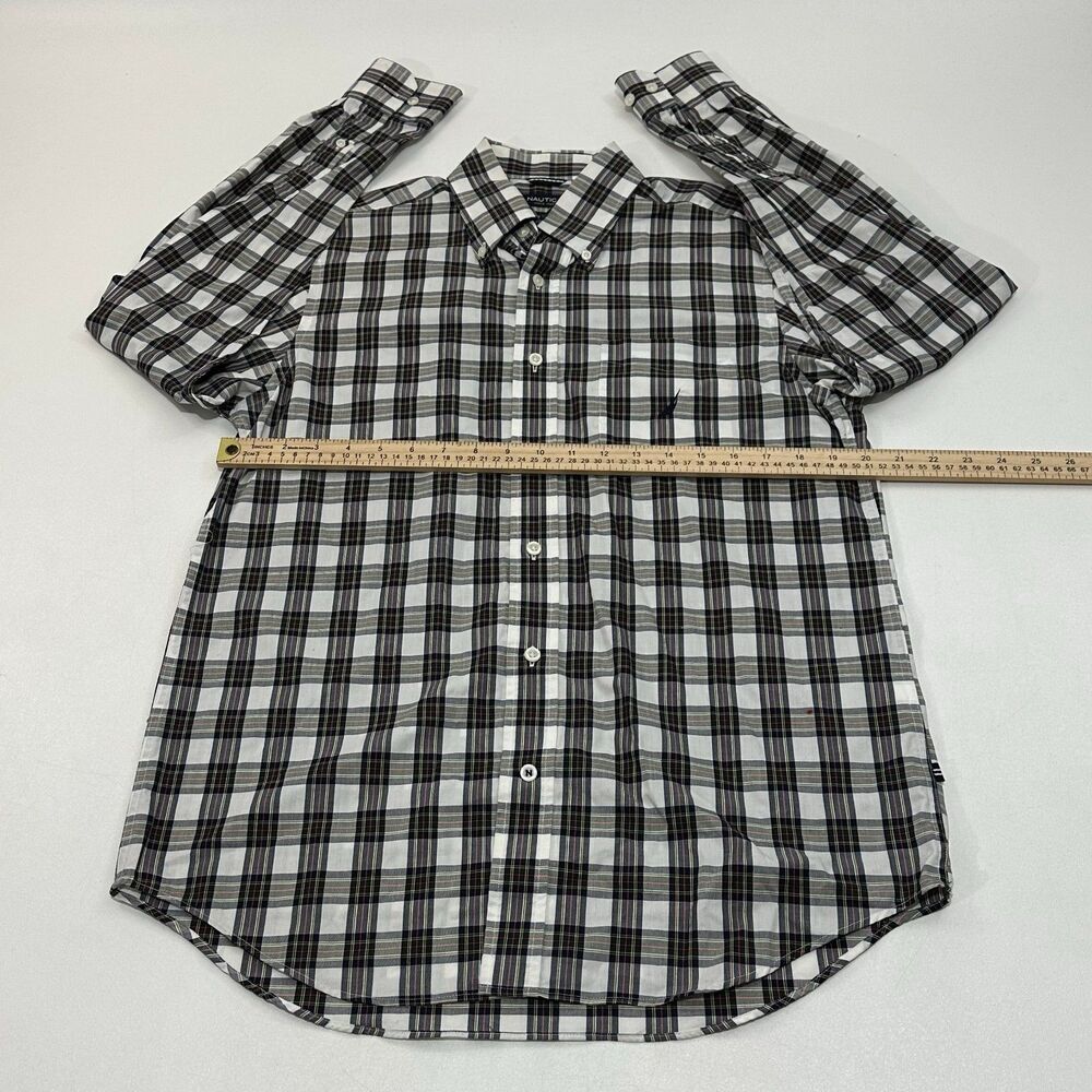 Nautica Men's Button-Down Plaid Shirt White Size M - Picture 3 of 5